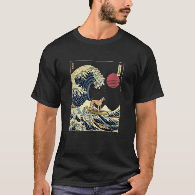 Black Mouth Cur Japanese Kanagawa Wave Funny Surf  T-Shirt (Front)