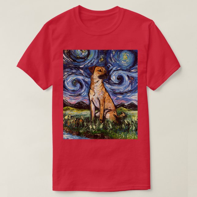 Black Mouth Cur Starry Night Dog Animal Art by Aja T-Shirt (Design Front)