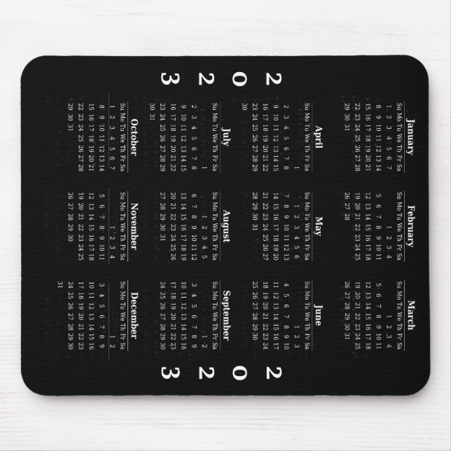 Black mouthpad with a calendar 2023  mouse mat (Front)