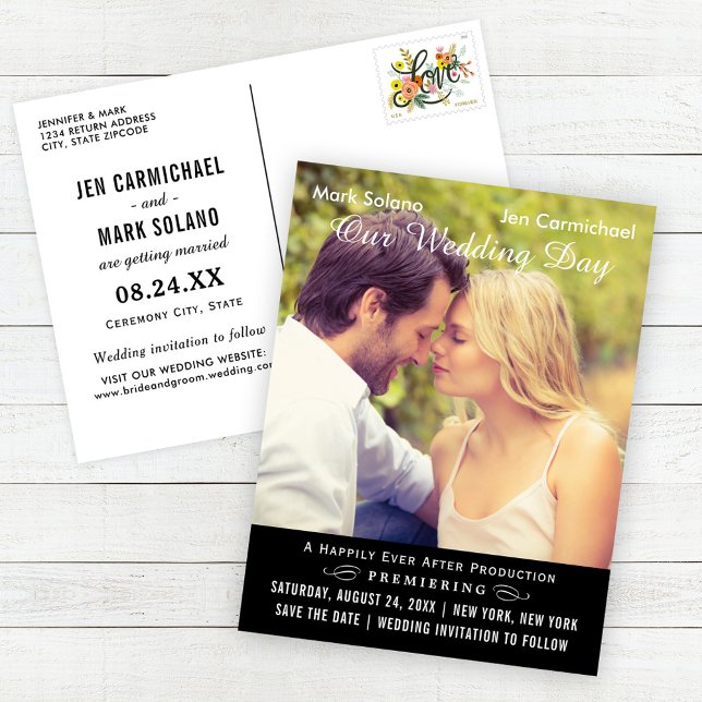 Black Movie Poster Wedding Photo Save the Date (Creator Uploaded)