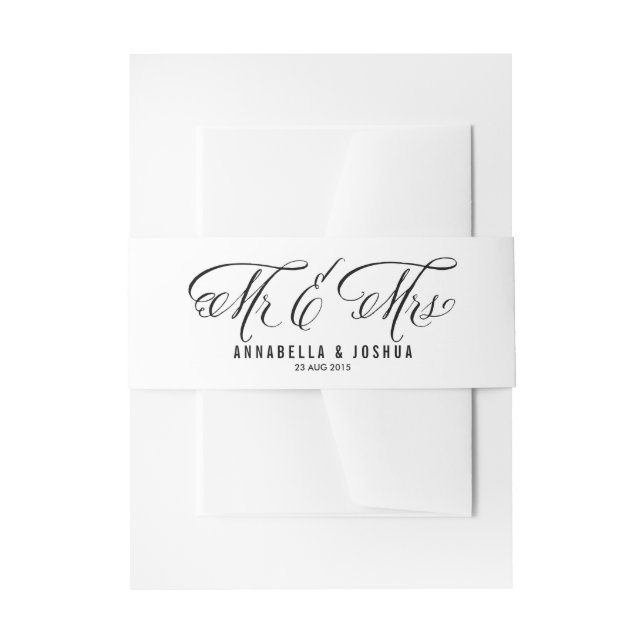 Black Mr. and Mrs. Rustic Calligraphy Wedding Invitation Belly Band (Front Example)