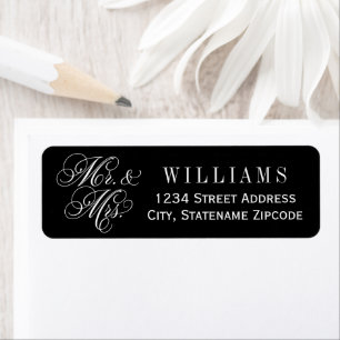 Black Mr and Mrs Script Wedding Return Address