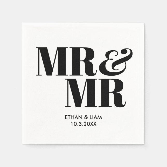 Black Mr & Mr Groom Personalised Wedding Napkins (Front)