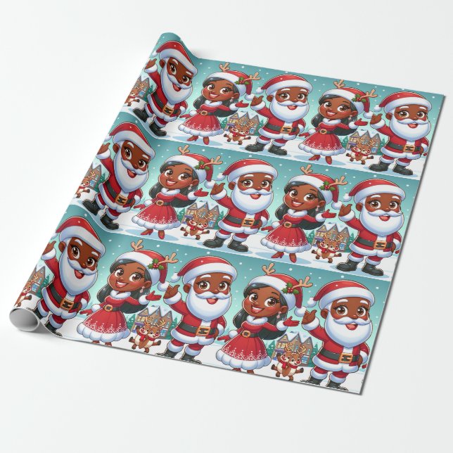 Black Mr. & Mrs Claus wrapping paper  (Unrolled)