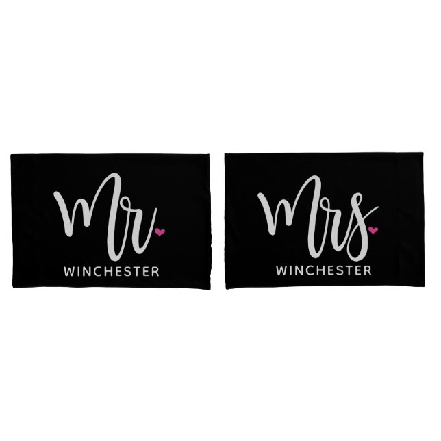 Black Mr. + Mrs. (name) Personalised Pillowcases (Front-Set)