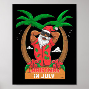 Black Mr Santa Enjoying Beach Hawaii Merry Christm Poster