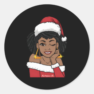 Black Mrs Claus W Afro Winking African American Classic Round Sticker