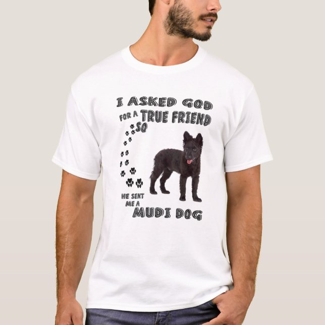 Black Mudi Dog Quote Mum, Moody Dad Lover Costume, T-Shirt (Front)