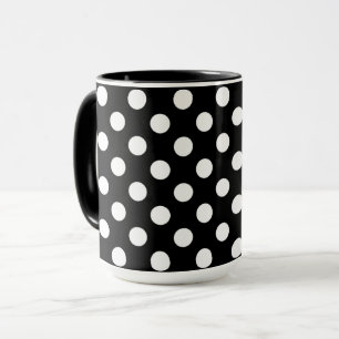 Black Mug Stylish Big White Polka Dots