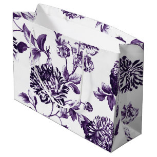 Black Mulberry Purple Modern Vintage Floral Toile Large Gift Bag