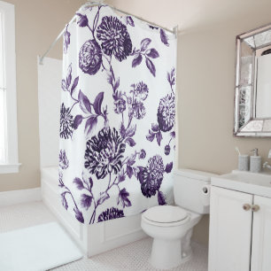 Black Mulberry Purple Vintage Floral Toile No.2 Shower Curtain