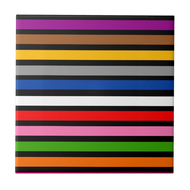 Black Multicolor Stripes Lines Pattern Design  Tile (Front)