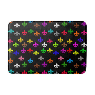 Black Multicolored Fleur-de-lis Pattern Design Bath Mat