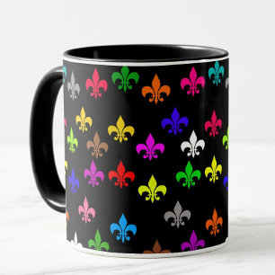 Black Multicolored Fleur-de-lis Pattern Design Mug