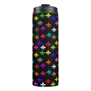 Black Multicolored Fleur-de-lis Pattern Design Thermal Tumbler