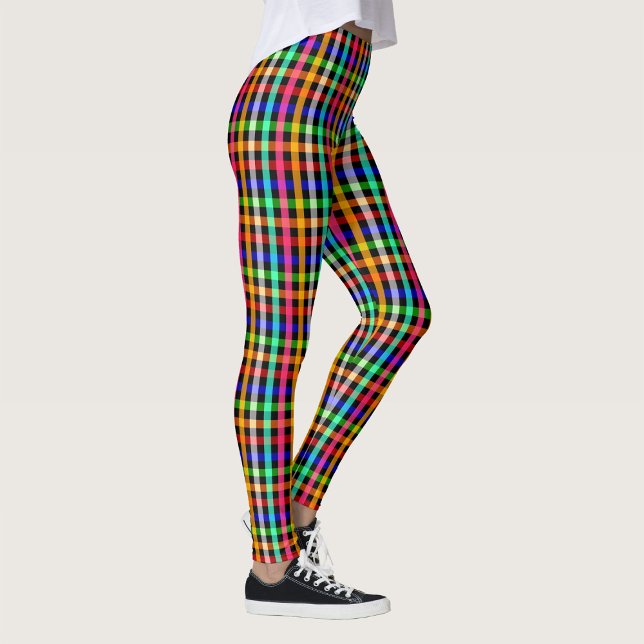 Black Multicolored Gingham Plaid Pattern Design  Leggings (Creator Uploaded)