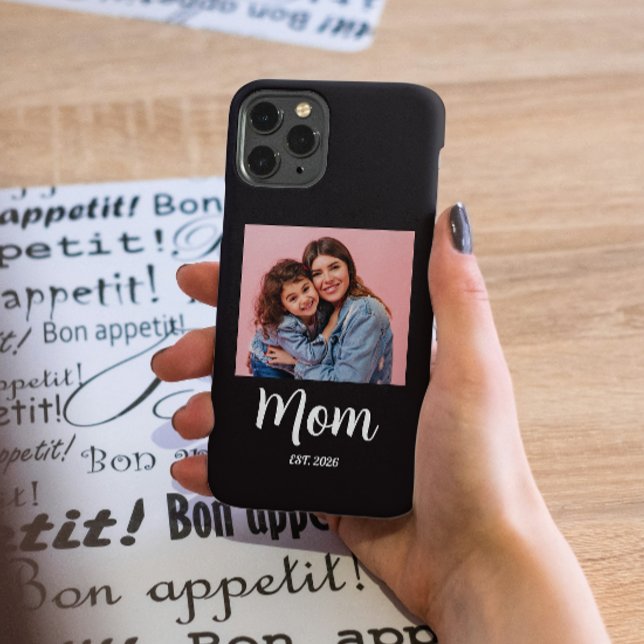 Black Mum Established Script Photo  Case-Mate iPhone Case (new mom iphone  cases picture mom established est modern for her new mother )