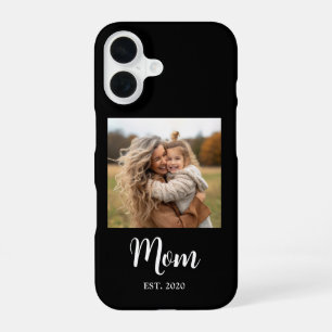 Black Mum Established Script Text and Photo iPhone 16 Case