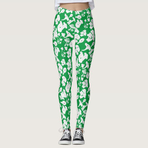 Black mushroom pattern 01b Green BG Leggings