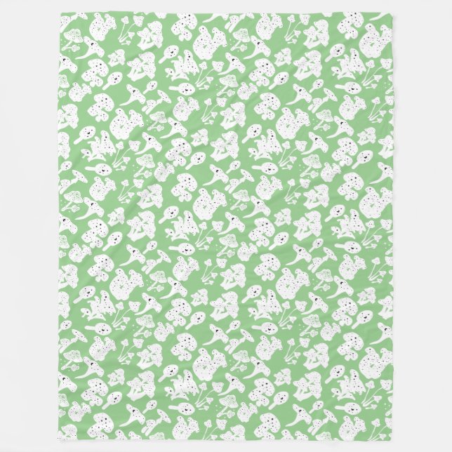 Black mushroom pattern 01b Lgreen BG Fleece Blanket (Front)