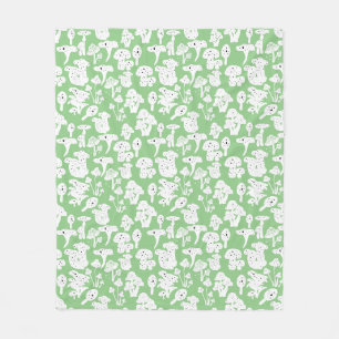 Black mushroom pattern 01b Lgreen BG Fleece Blanket