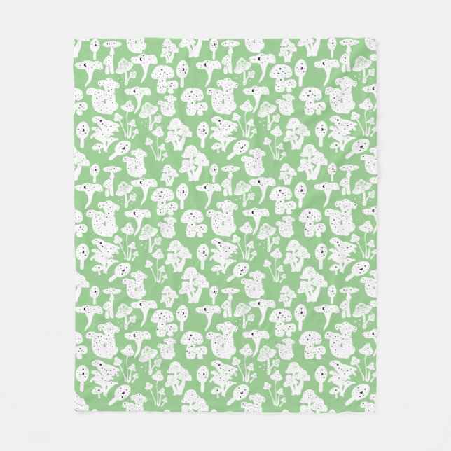 Black mushroom pattern 01b Lgreen BG Fleece Blanket (Front)
