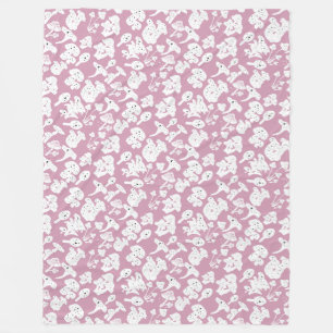 Black mushroom pattern 01b Lpink BG Fleece Blanket