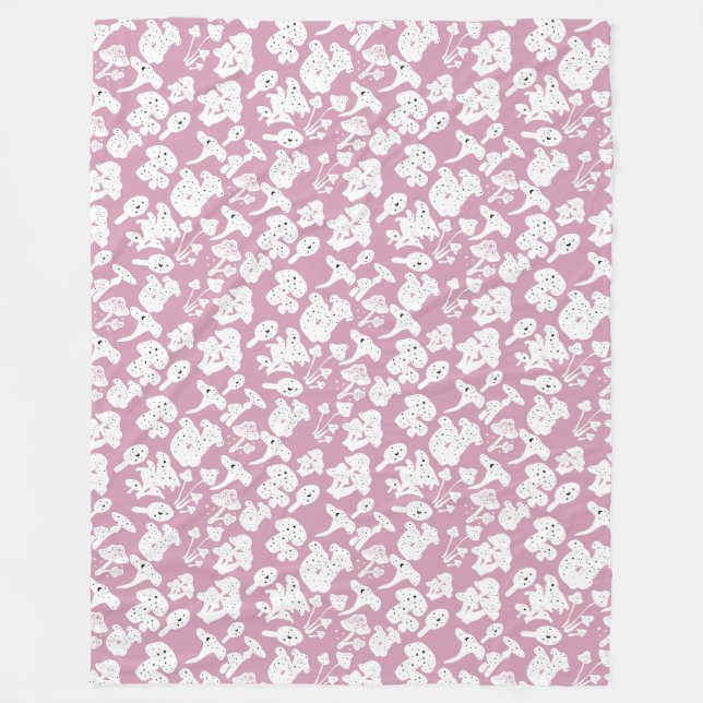 Black mushroom pattern 01b Lpink BG Fleece Blanket (Front)