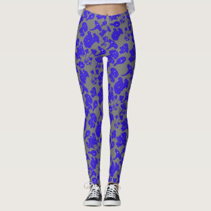 Black mushroom pattern 01blue Grey BG Leggings