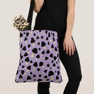 Black Mushrooms on Soft Purple Tote Bag