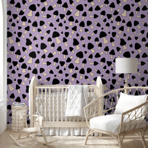 Black Mushrooms on Soft Purple Wallpaper