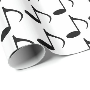 Black Music Eighth Notes on White Wrapping Paper