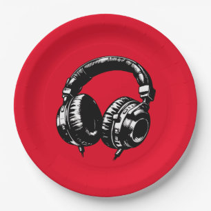 Black Music Headphones Dance DJ Birthday Party Paper Plate