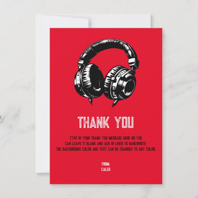 Black Music Headphones Dance DJ Birthday Thank You Invitation (Front)