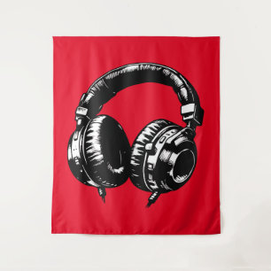 Black Music Headphones Dance DJ Party Sign Art Tapestry