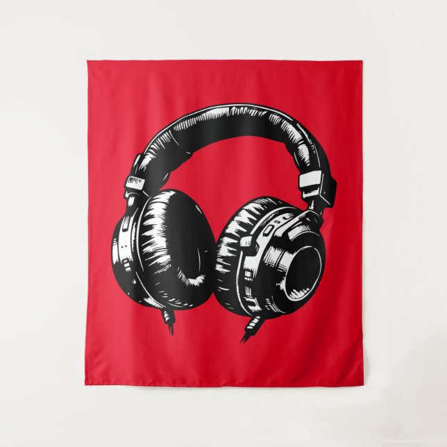 Black Music Headphones Dance DJ Party Sign Art Tapestry (Front)