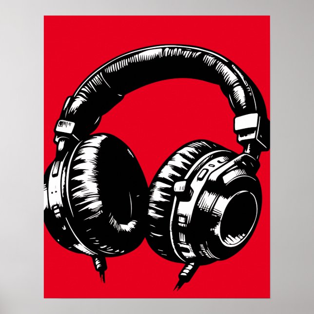 Black Music Headphones Dance DJ  Poster (Front)