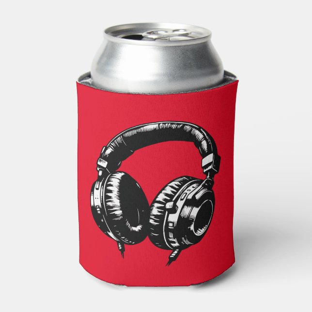 Black Music Headphones DJ  Can Cooler (Can Front)