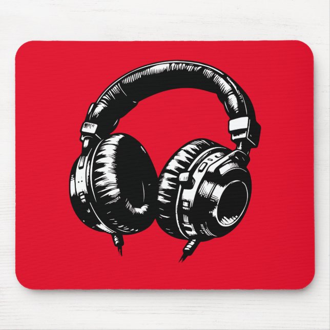 Black Music Headphones DJ  Mouse Mat (Front)