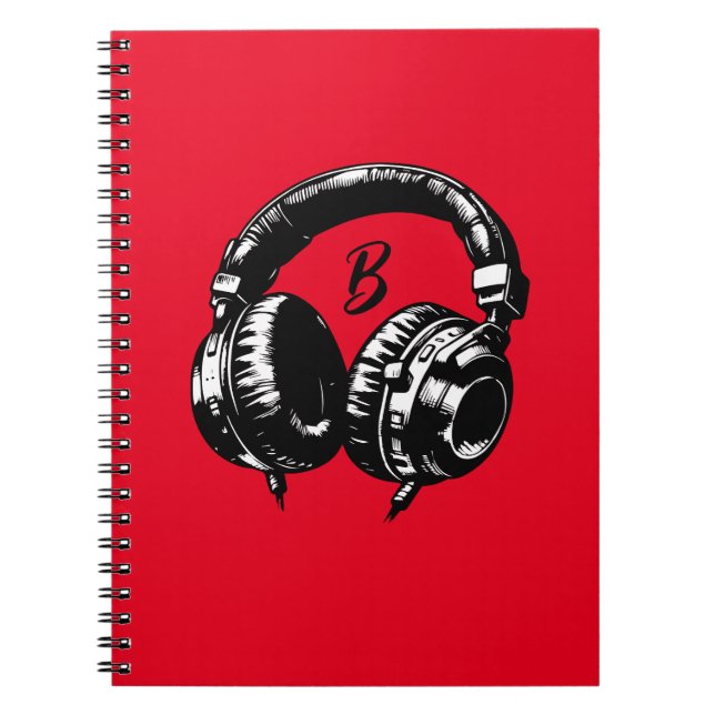 Black Music Headphones DJ Musical Notebook (Front)