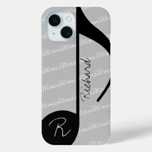 Black Music Note with custom name iPhone 15 Case