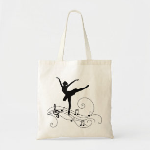Black Music Notes and Ballerina Tote Bag