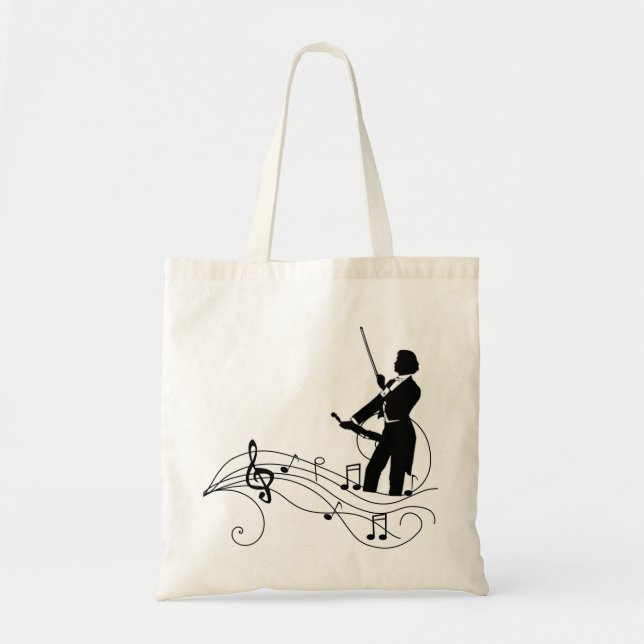 Black Music Notes and Violinist Tote Bag (Front)