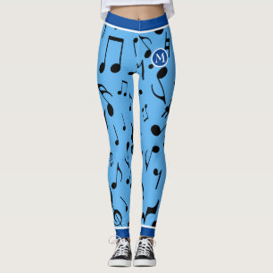 Black Music Notes Blue Leggings
