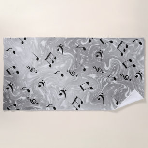 black music notes in silver beach towel
