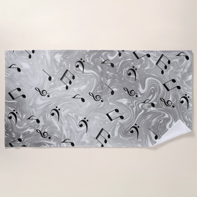 black music notes in silver beach towel (Front)