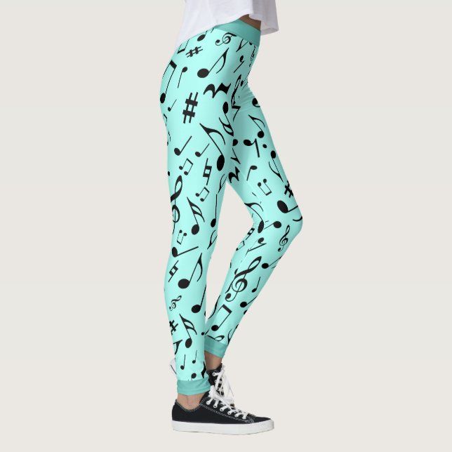 Black Music Notes on Green (or Your Col) Leggings (Right)