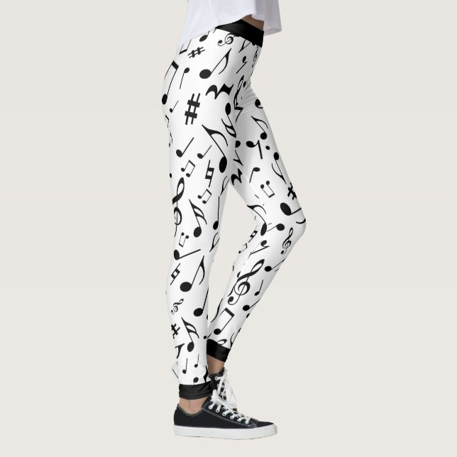 Black Music Notes on White or Your Col Leggings (Right)