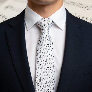 Black Music Notes on White  Tie