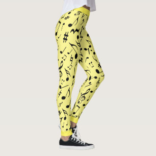 Black Music Notes on Yellow (or Your Col) Leggings